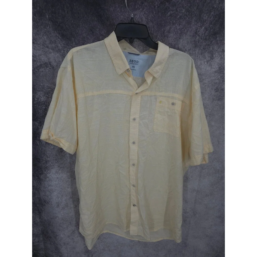IZOD Saltwater Shirt Mens 2XL Yellow Button Up Short Sleeve Beach Preppy Casual